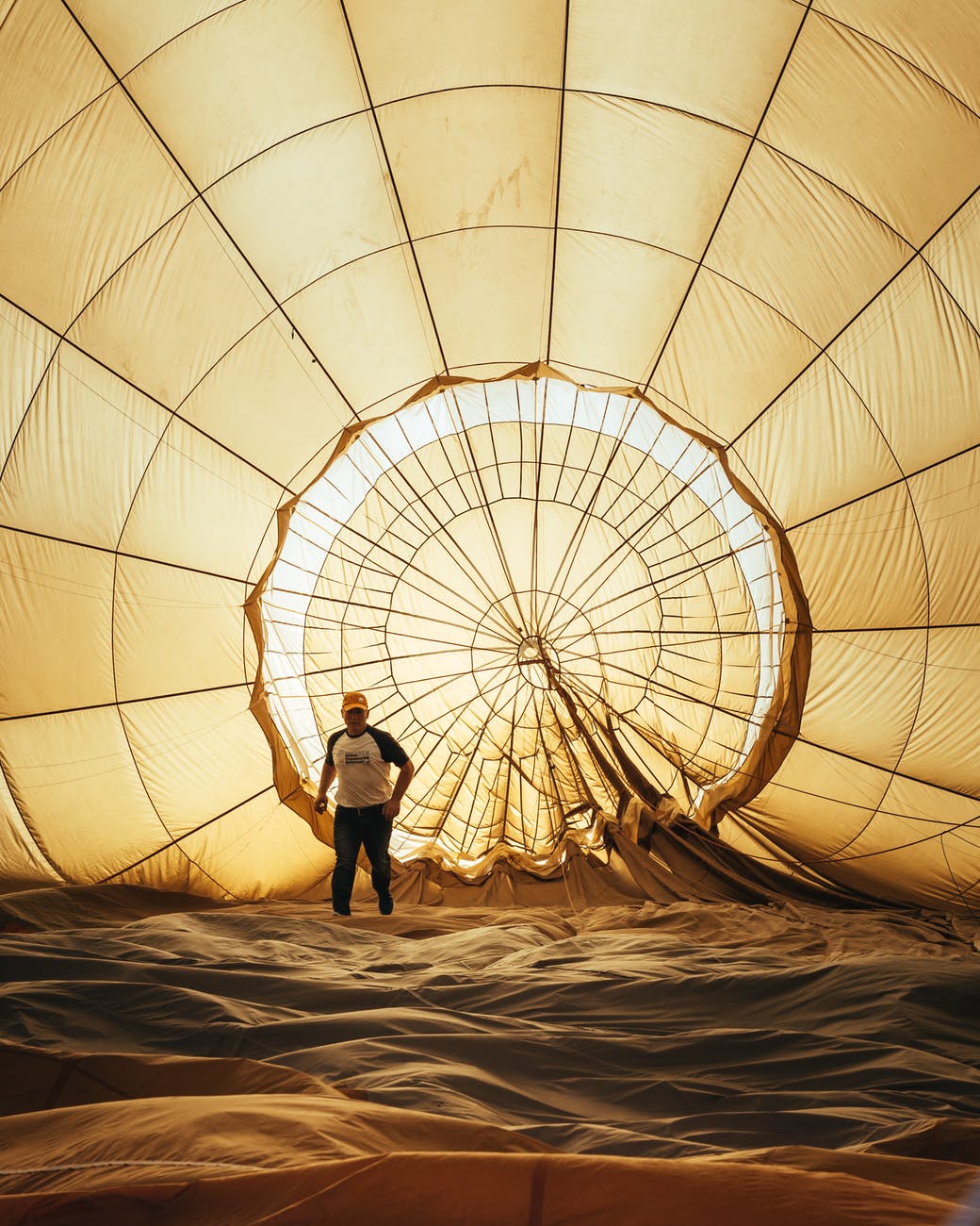 man inside hot air balloon
